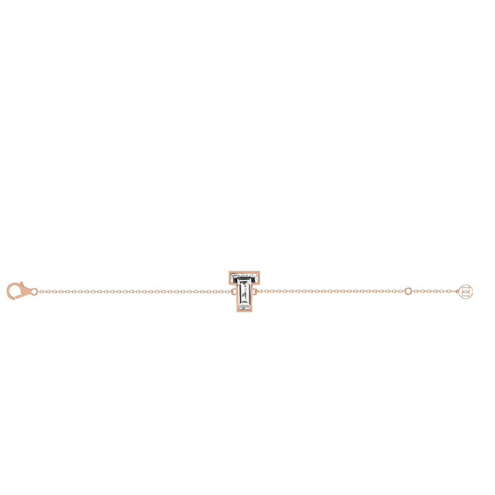 T Letter Alphabet Bracelet in 18k Rose Gold — view 2