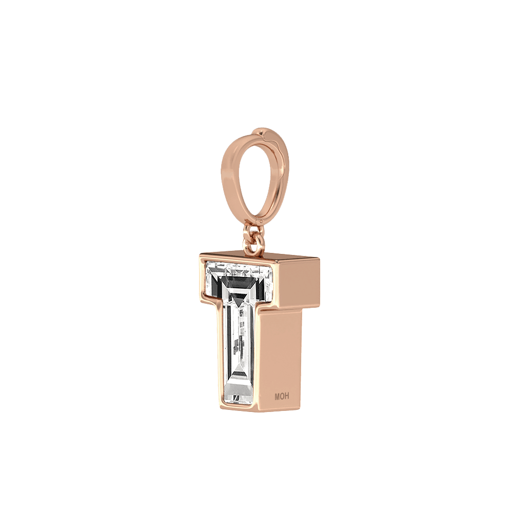 T Letter Alphabet Charm in 18k Rose Gold — view 2