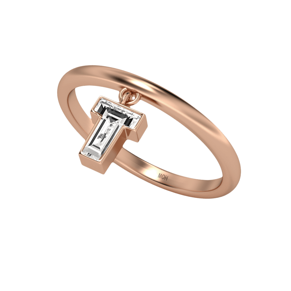 T Letter Alphabet Drop Ring in 18k Rose Gold — view 2