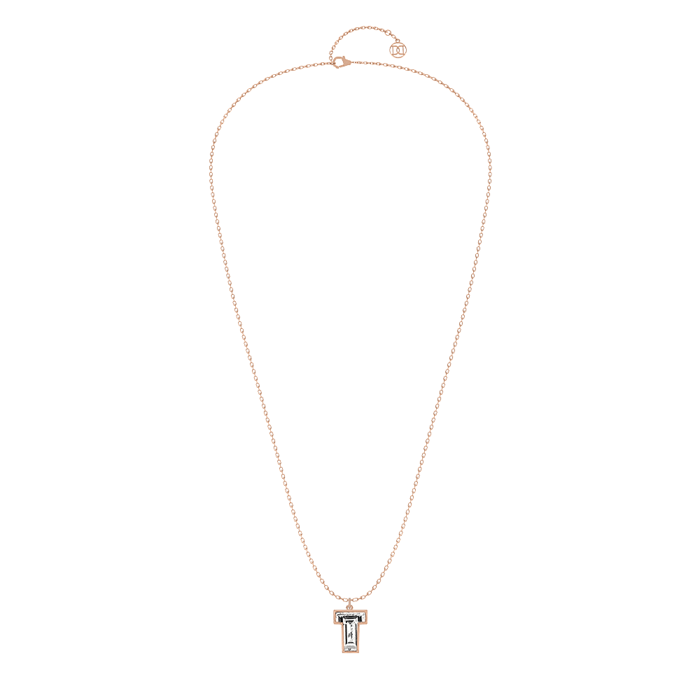 T Letter Alphabet Pendant in 18k Rose Gold — view 2