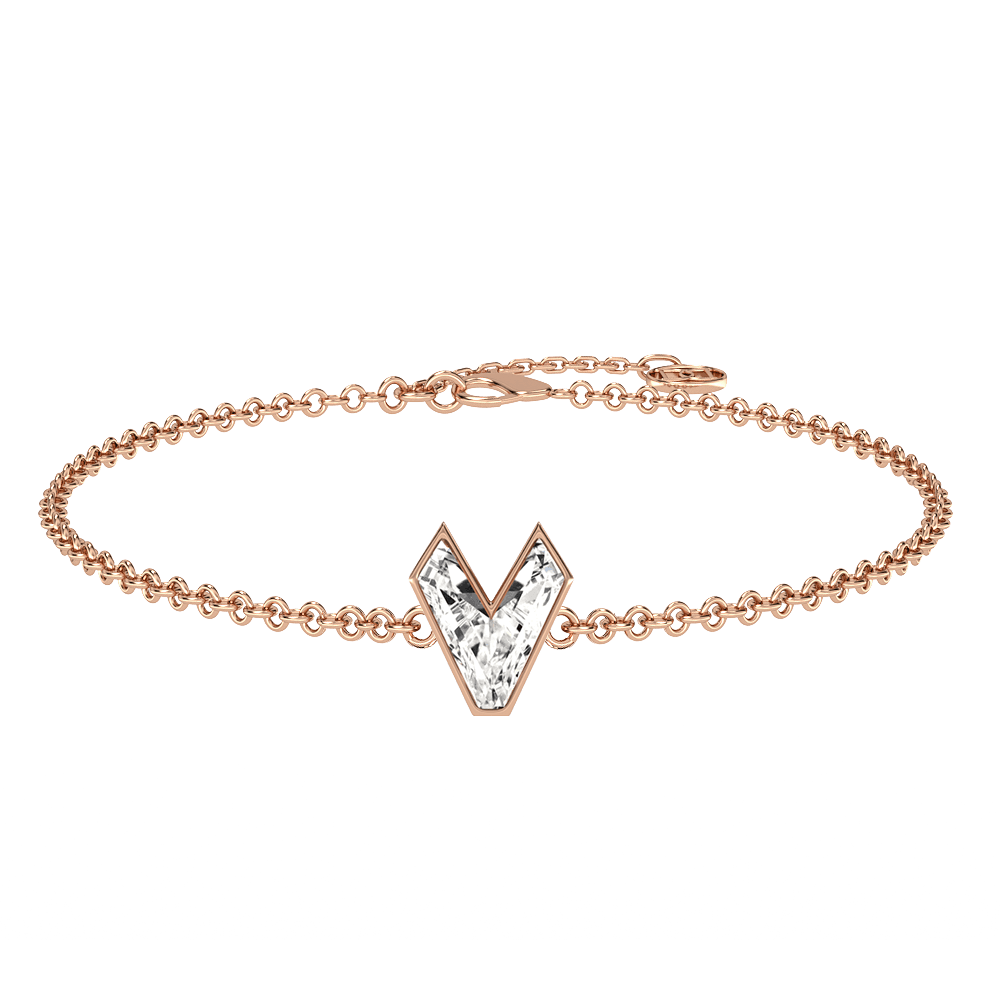 V Letter Alphabet Bracelet in 18k Rose Gold