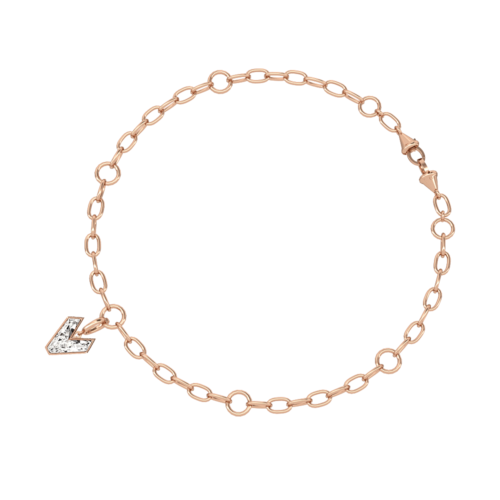 V Letter Alphabet Charm in 18k Rose Gold — view 3