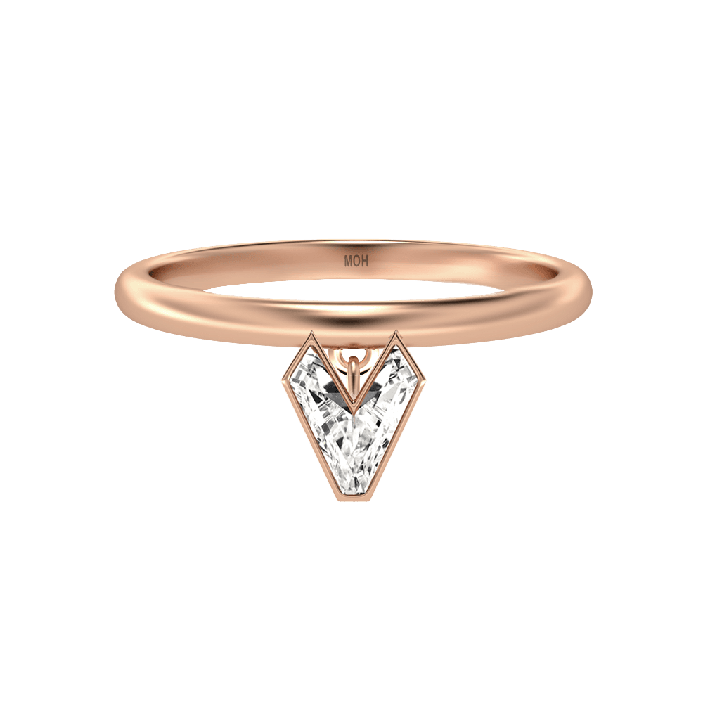 V Letter Alphabet Drop Ring in 18k Rose Gold