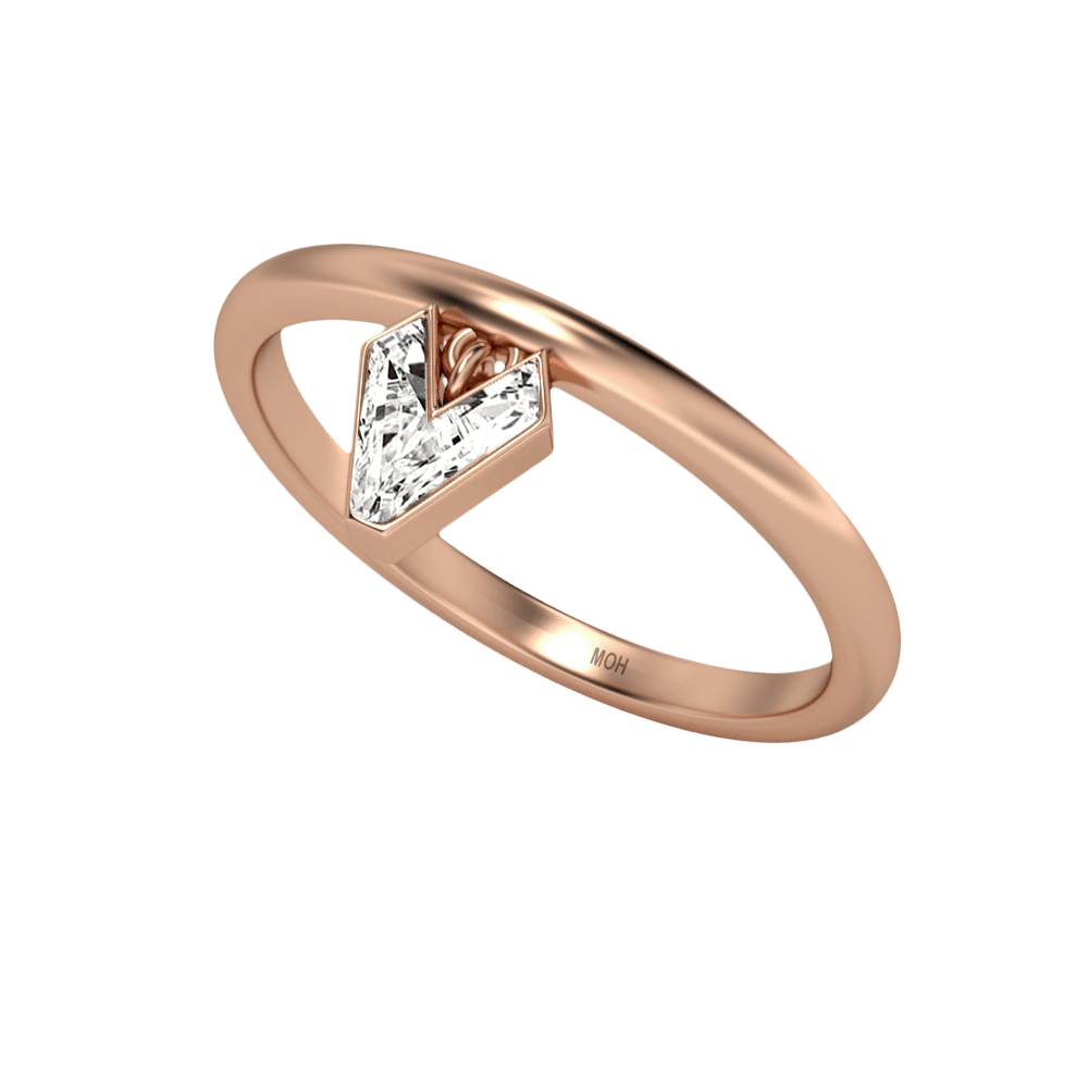 V Letter Alphabet Drop Ring in 18k Rose Gold — view 2
