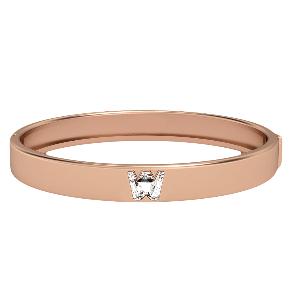 W Letter Alphabet Bangle in 18k Rose Gold