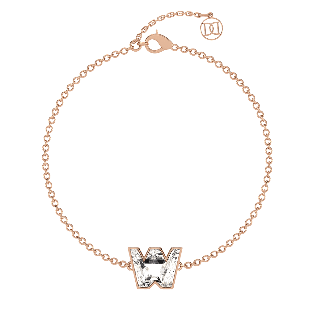 W Letter Alphabet Bracelet in 18k Rose Gold — view 4