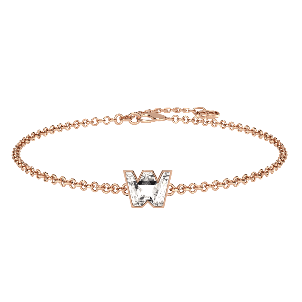 W Letter Alphabet Bracelet in 18k Rose Gold
