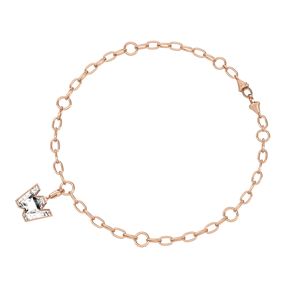 W Letter Alphabet Charm in 18k Rose Gold — view 3