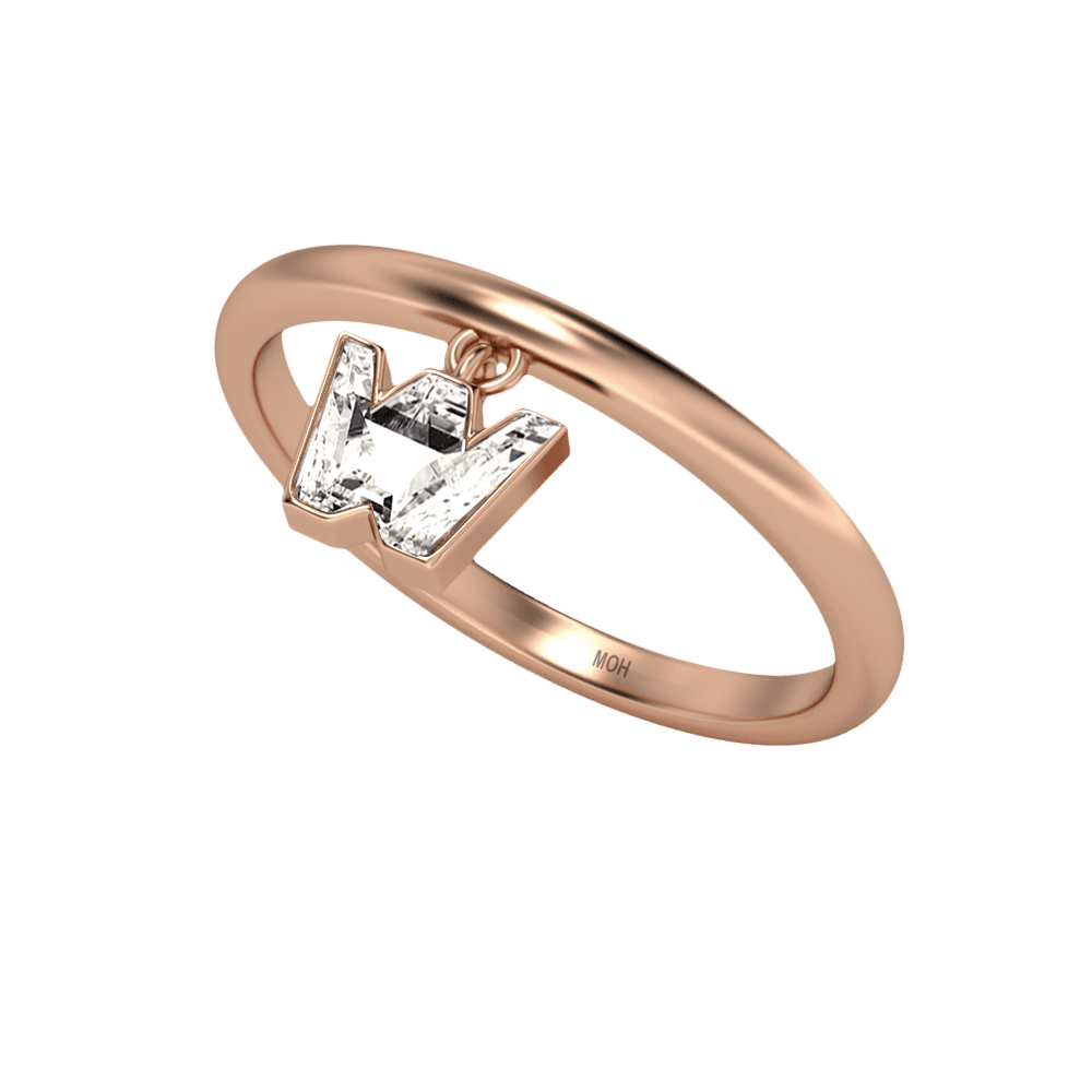 W Letter Alphabet Drop Ring in 18k Rose Gold — view 2