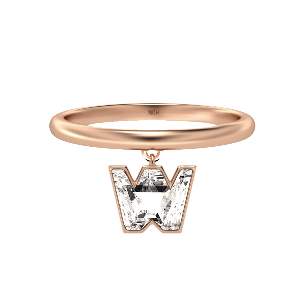 W Letter Alphabet Drop Ring in 18k Rose Gold
