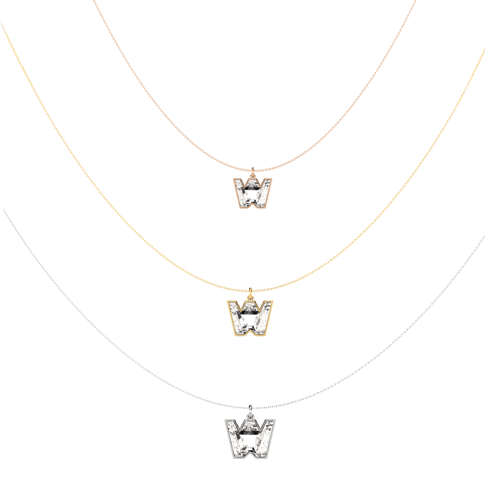 W Letter Alphabet Pendant in 18k Rose Gold — view 4