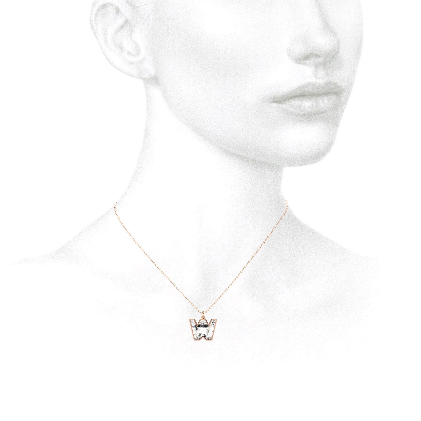 W Letter Alphabet Pendant in 18k Rose Gold — view 3