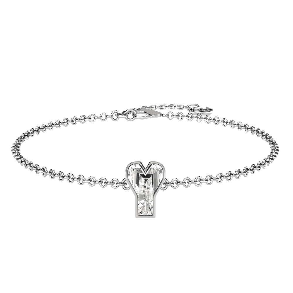 Y Letter Alphabet Bracelet in Platinum