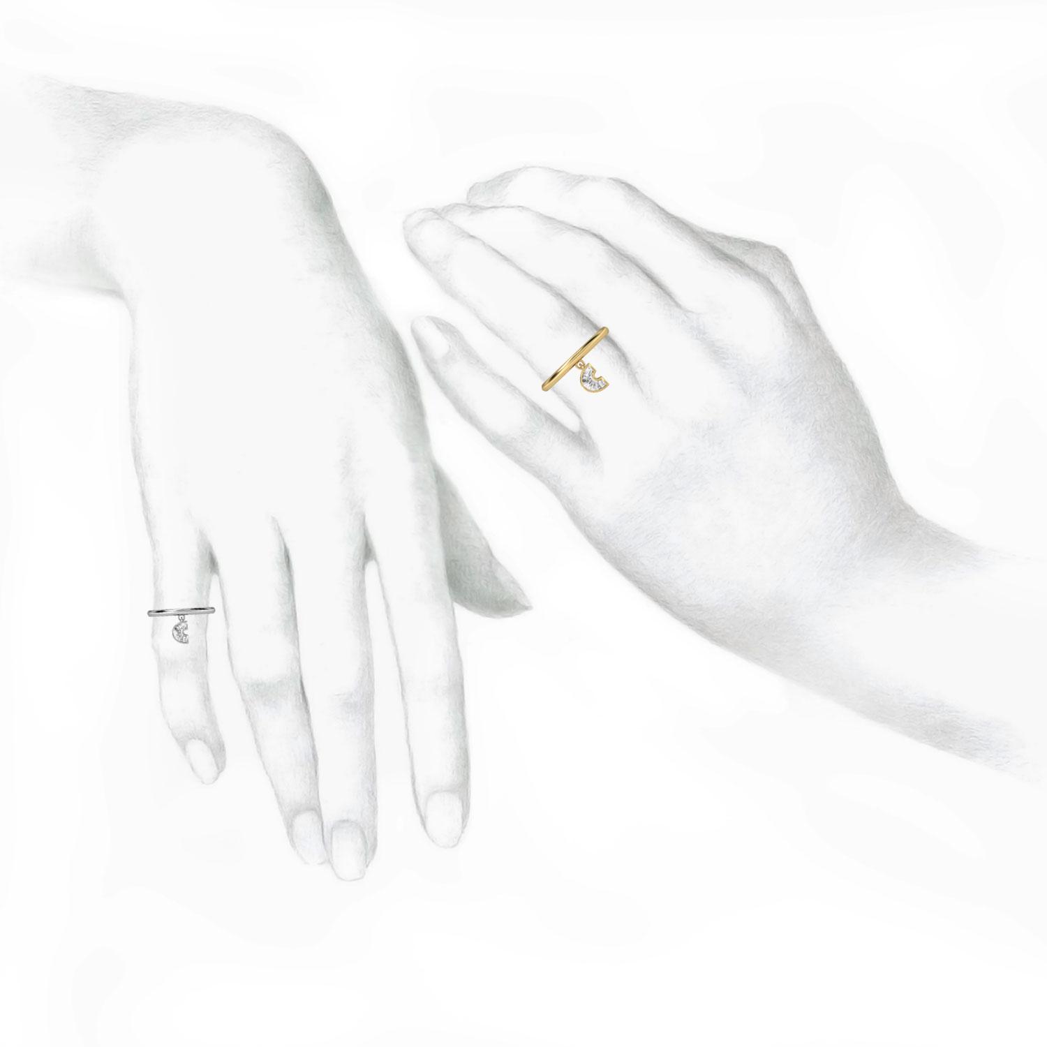 C Letter Alphabet Drop Ring in 18k Yellow Gold — view 3