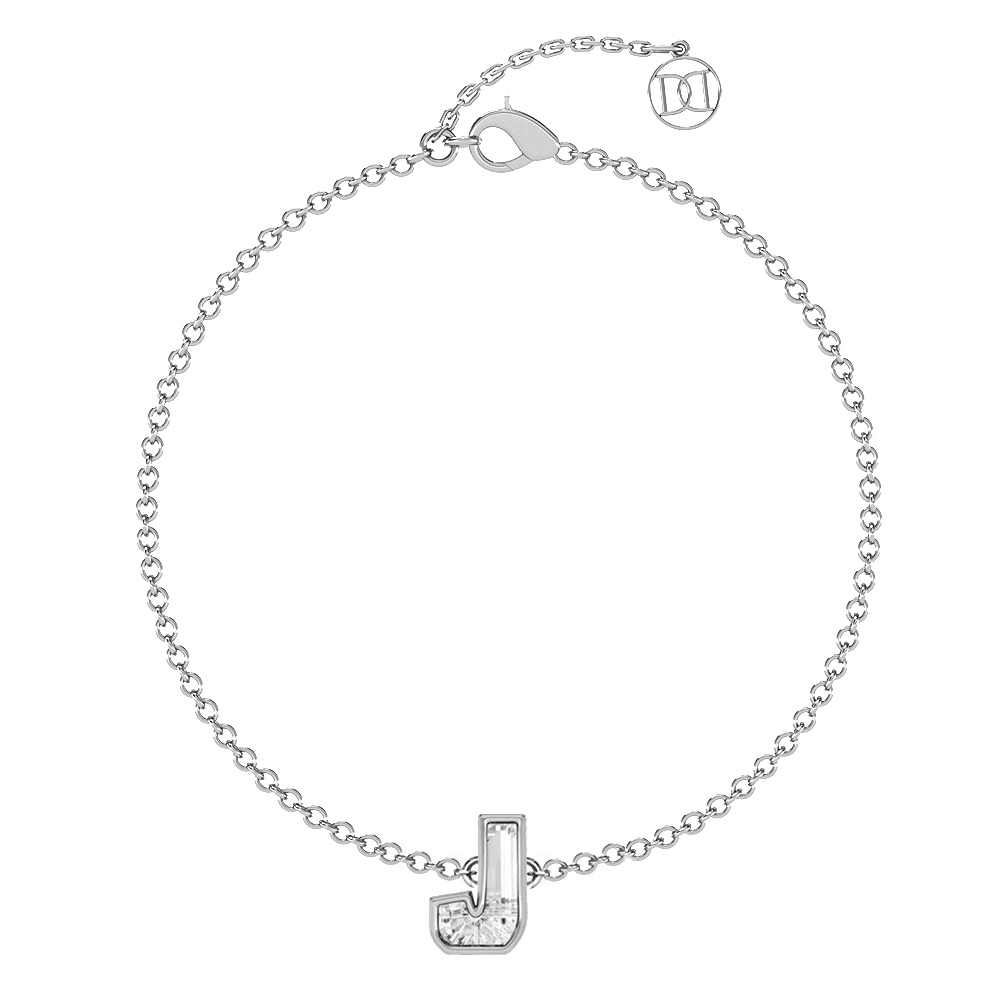 J Letter Alphabet Bracelet in 18k White Gold — view 4
