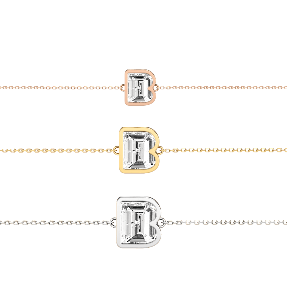 B Letter Alphabet Bracelet in 18k White Gold — view 6