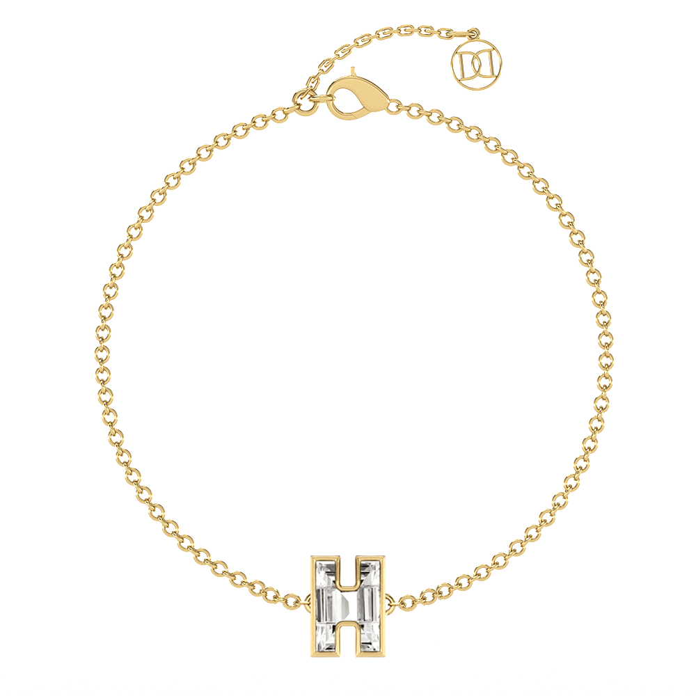 H Letter Alphabet Bracelet in 18k Yellow Gold — view 4