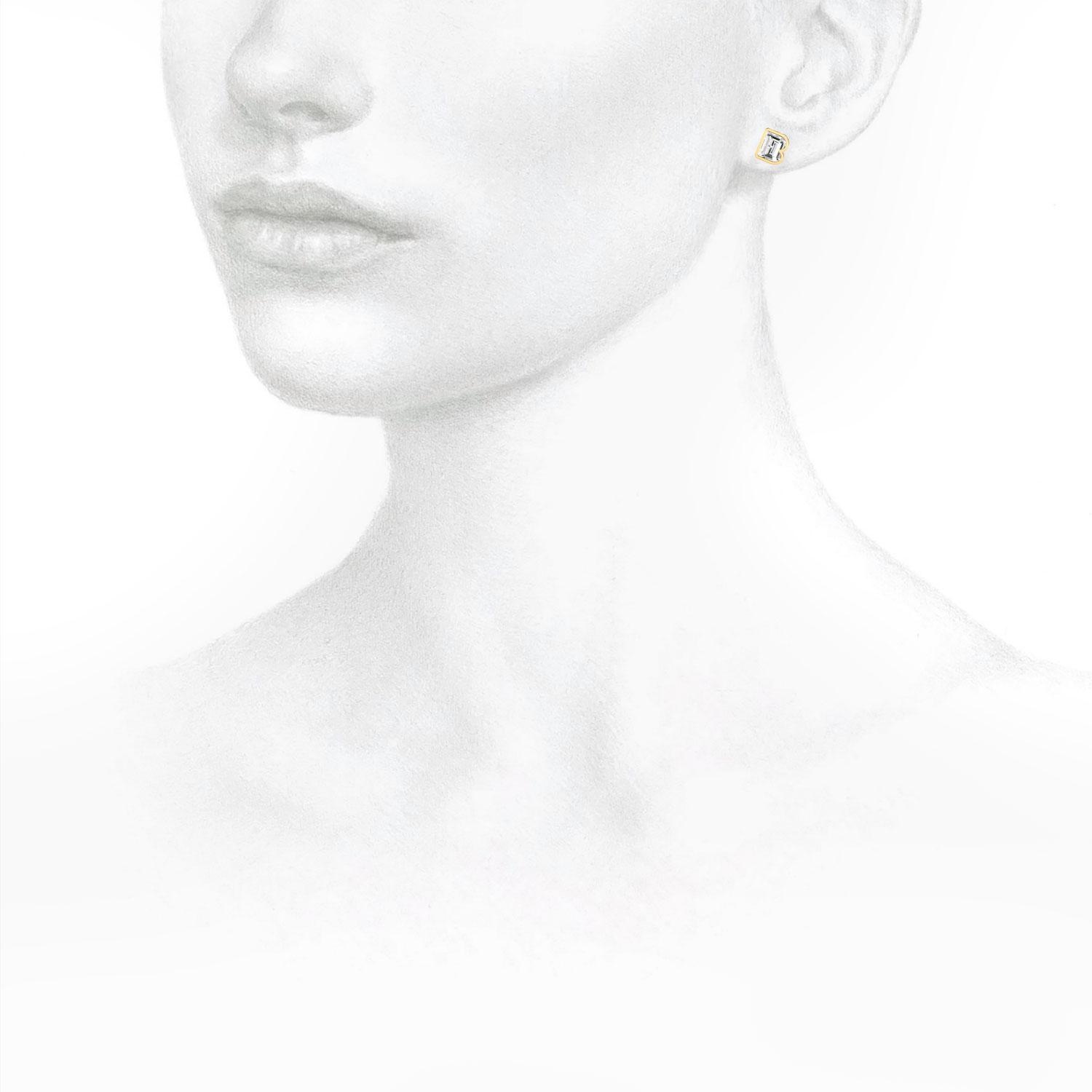 B Letter Alphabet Stud Earrings in 18k Yellow Gold — view 3