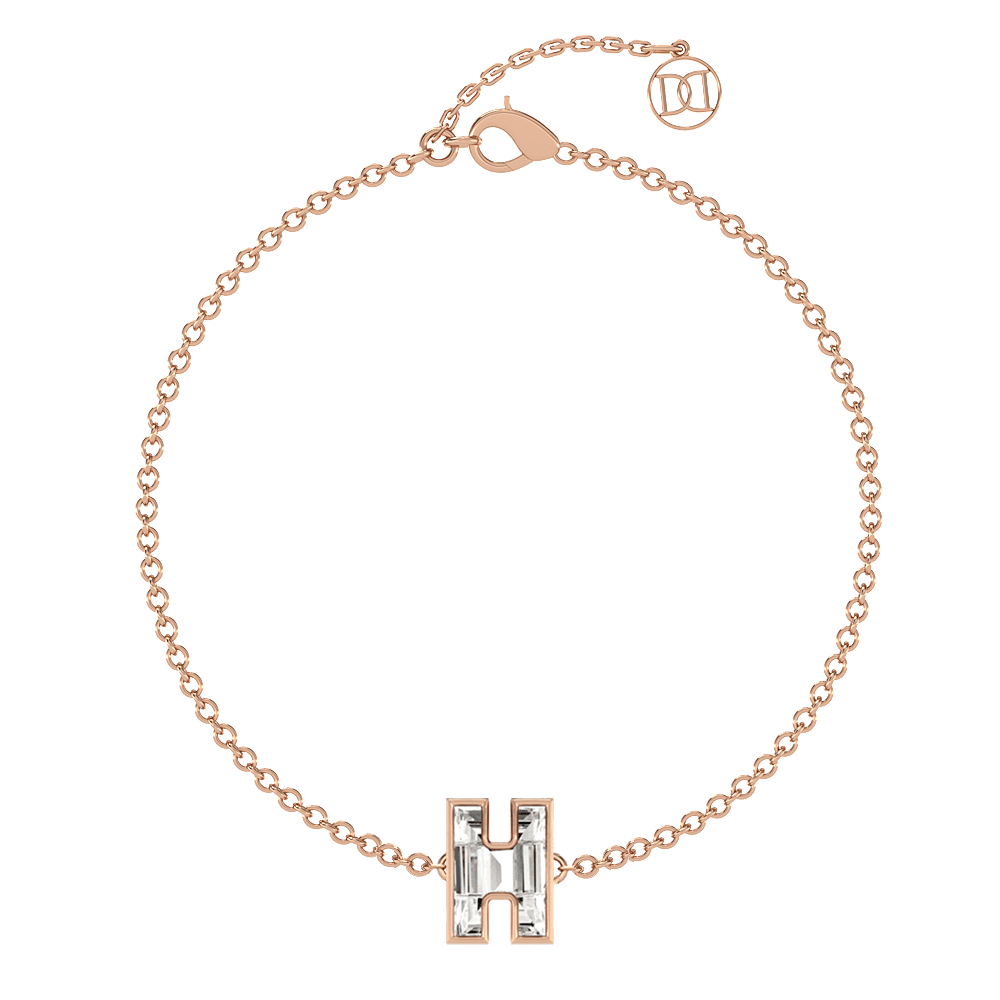 H Letter Alphabet Bracelet in 18k Rose Gold — view 4