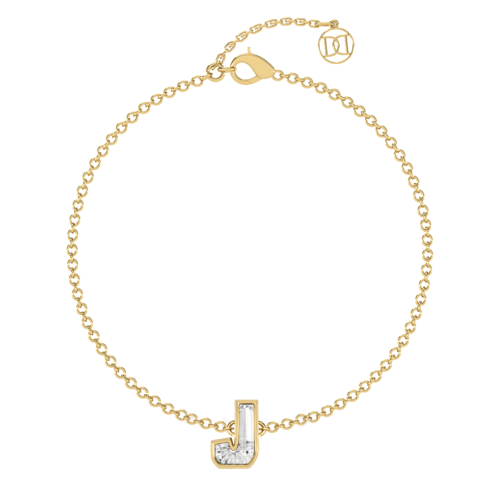 J Letter Alphabet Bracelet in 18k Yellow Gold — view 4