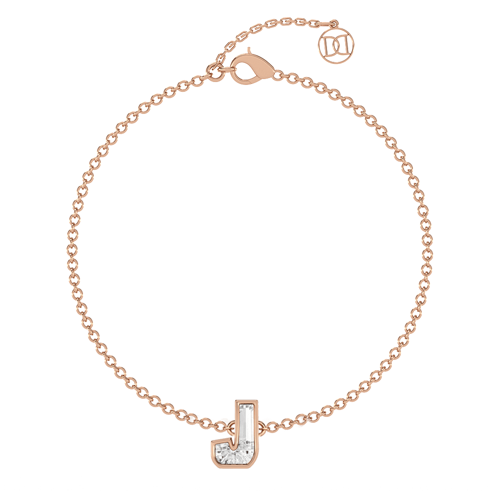 J Letter Alphabet Bracelet in 18k Rose Gold — view 4