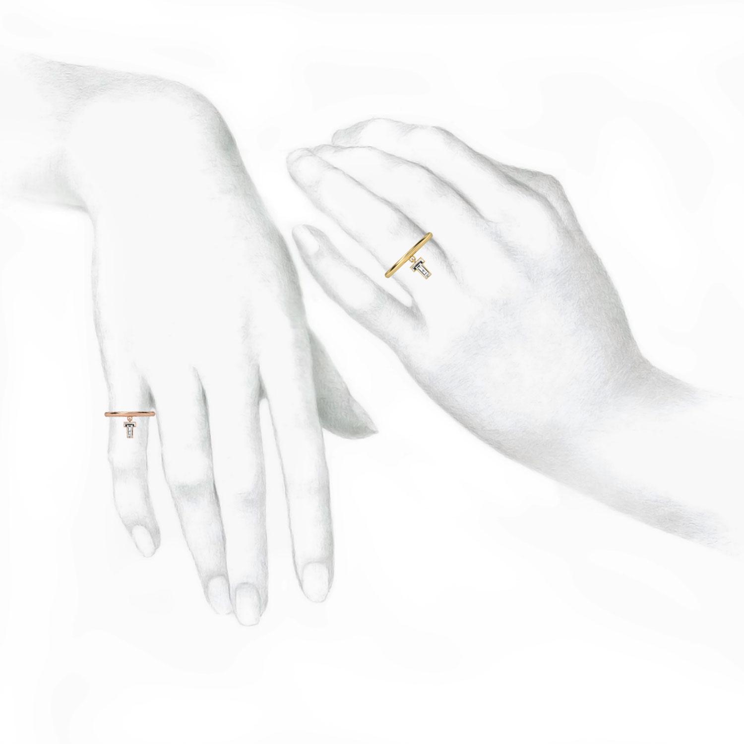 T Letter Alphabet Drop Ring in 18k Yellow Gold — view 3