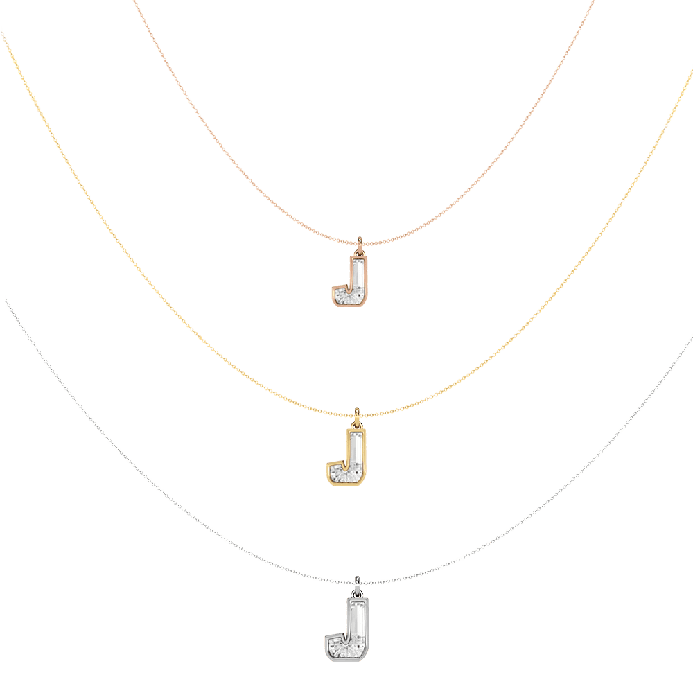 J Letter Alphabet Pendant in 18k Rose Gold — view 4