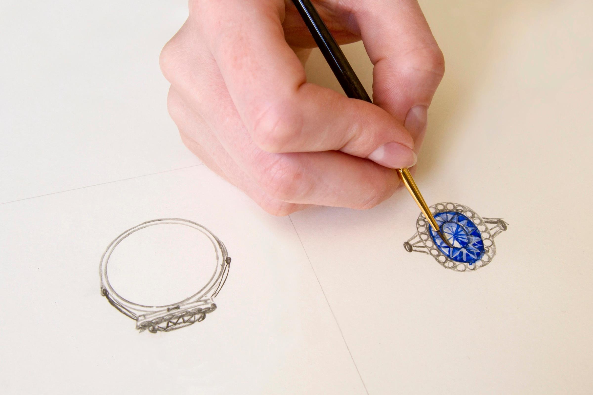 Jewellery design sketches in a design studio