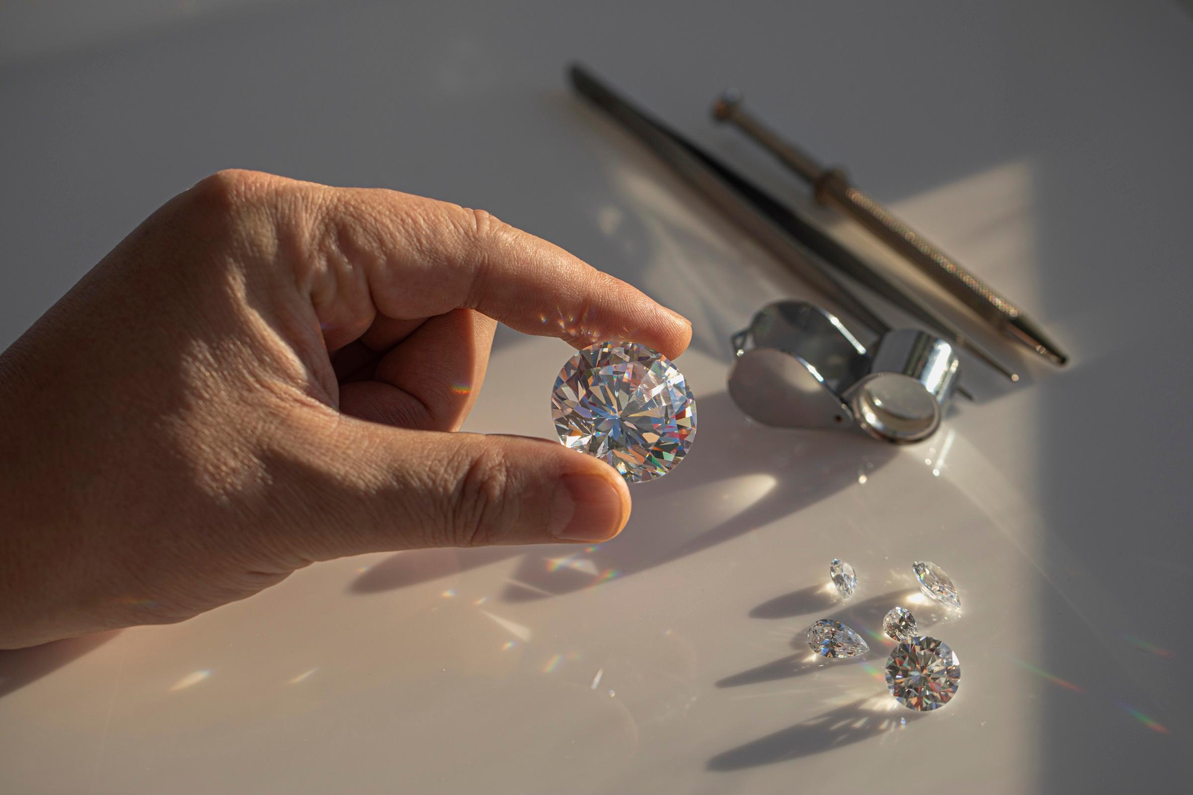 Lab-grown and natural diamonds side by side
