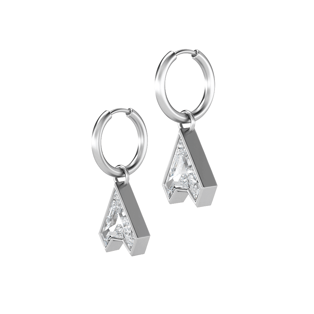 A Letter Alphabet Hoop Earrings in 18k White Gold — view 2