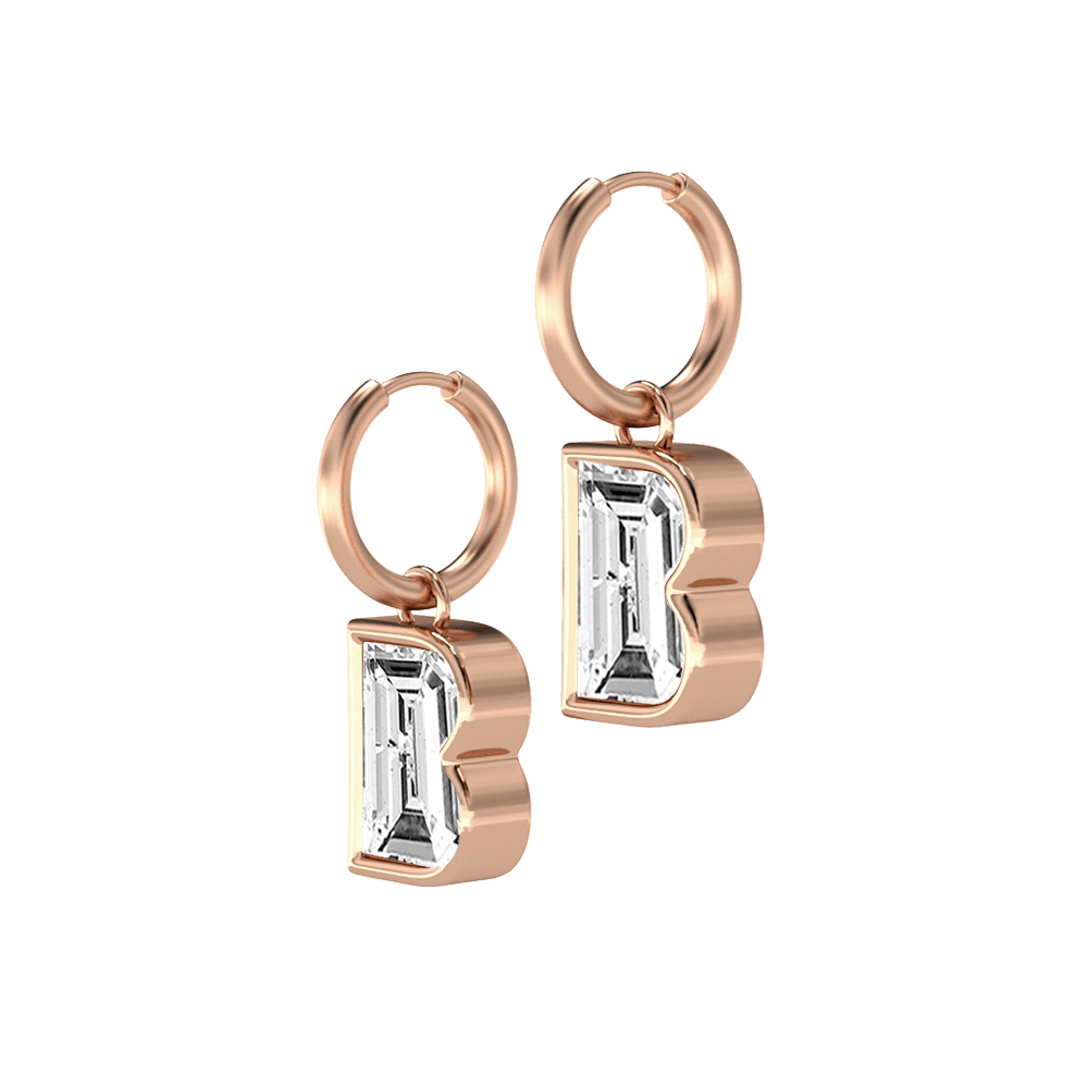 B Letter Alphabet Hoop Earrings in 18k Rose Gold — view 2