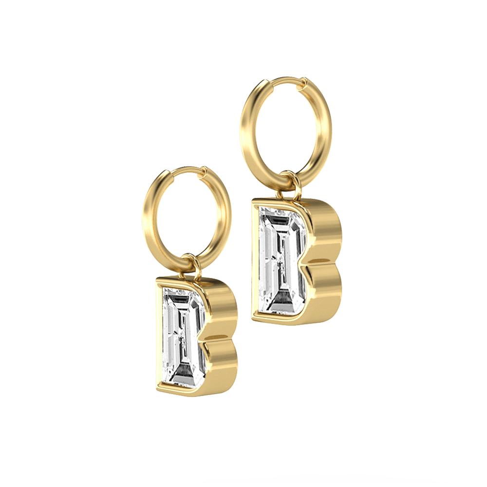B Letter Alphabet Hoop Earrings in 18k Yellow Gold — view 2