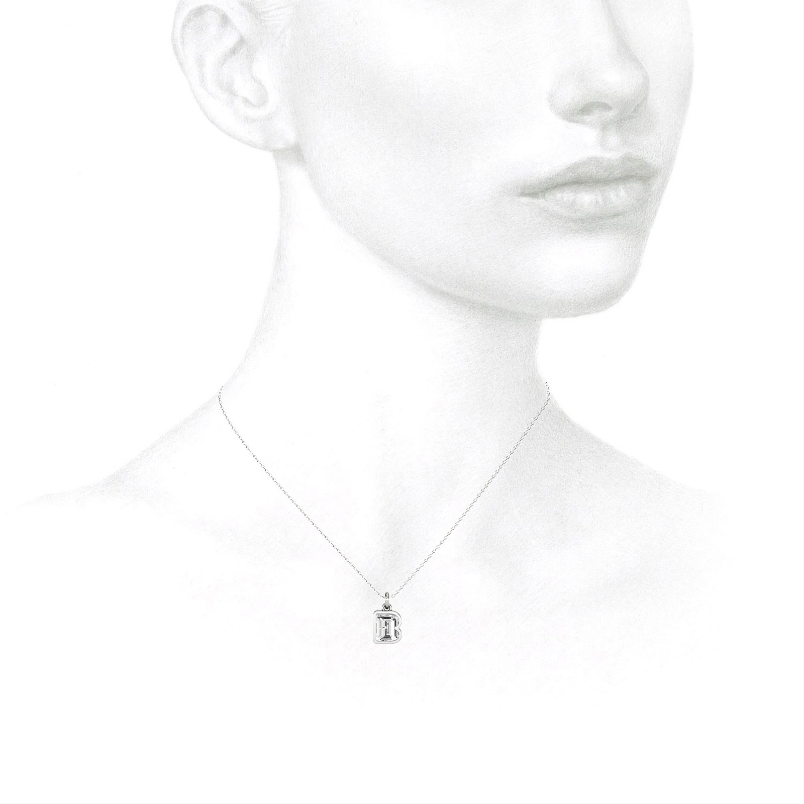 B Letter Alphabet Pendant in 18k White Gold — view 3