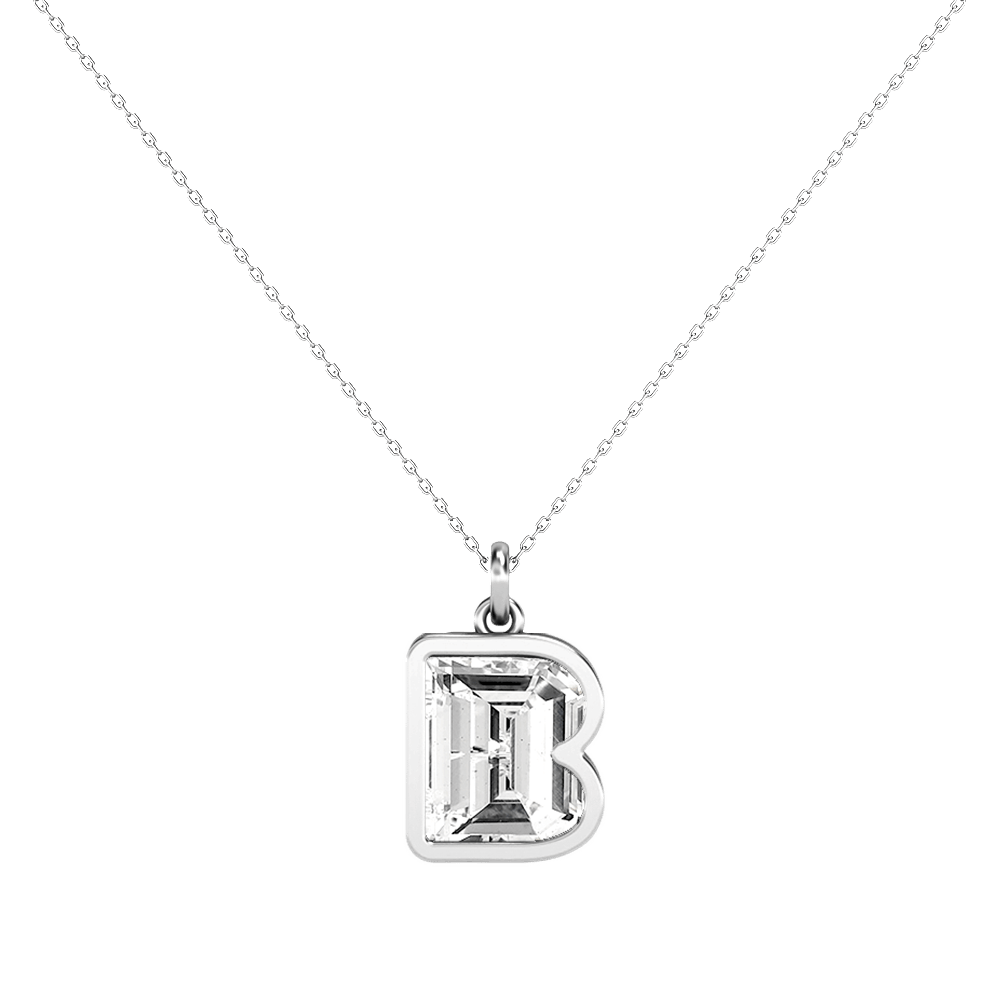 B Letter Alphabet Pendant in 18k White Gold