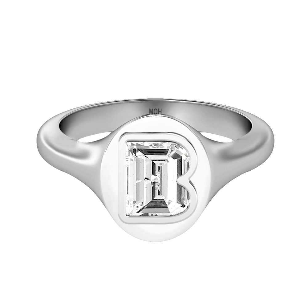 B Letter Alphabet Signet Ring in 18k White Gold