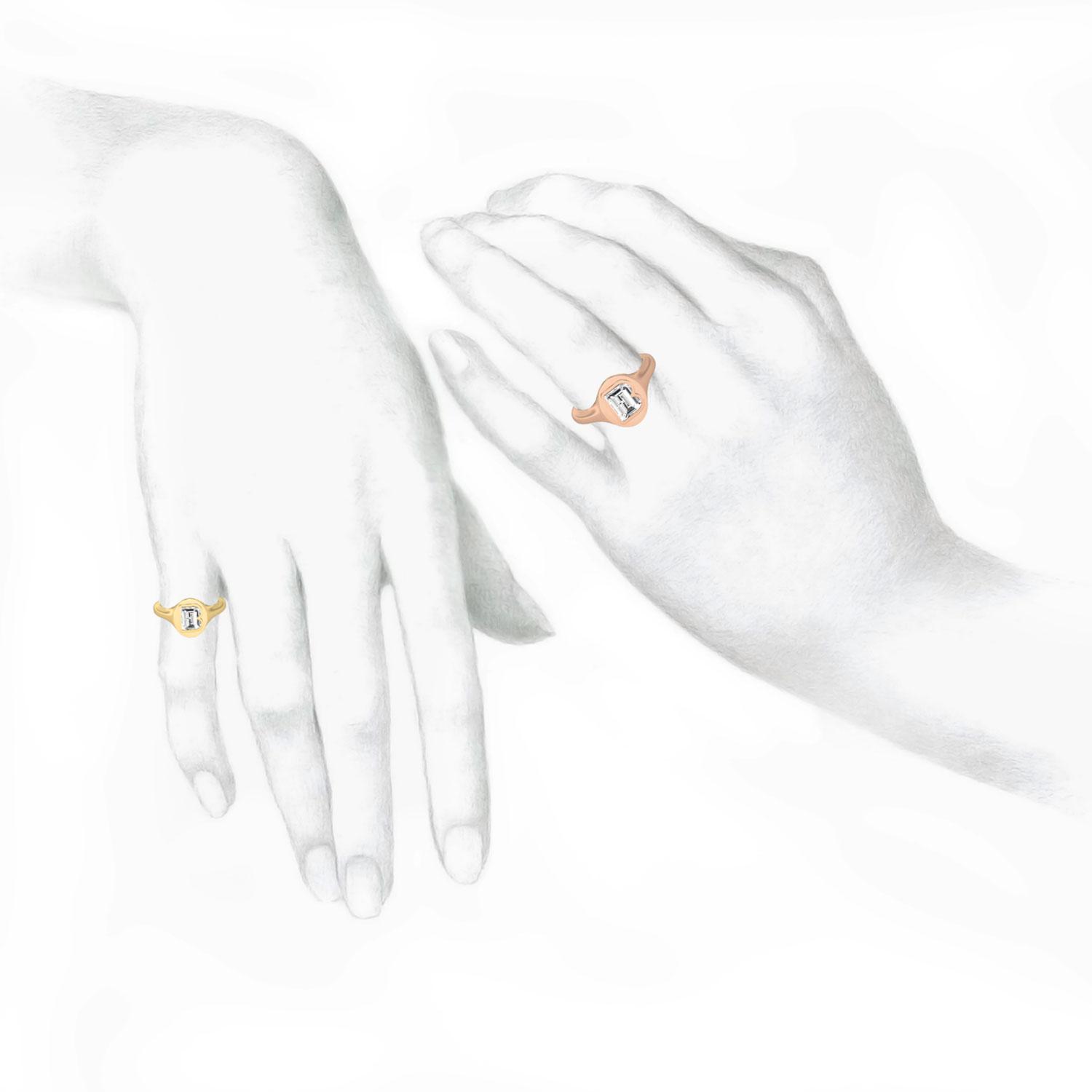 B Letter Alphabet Signet Ring in 18k Rose Gold — view 3