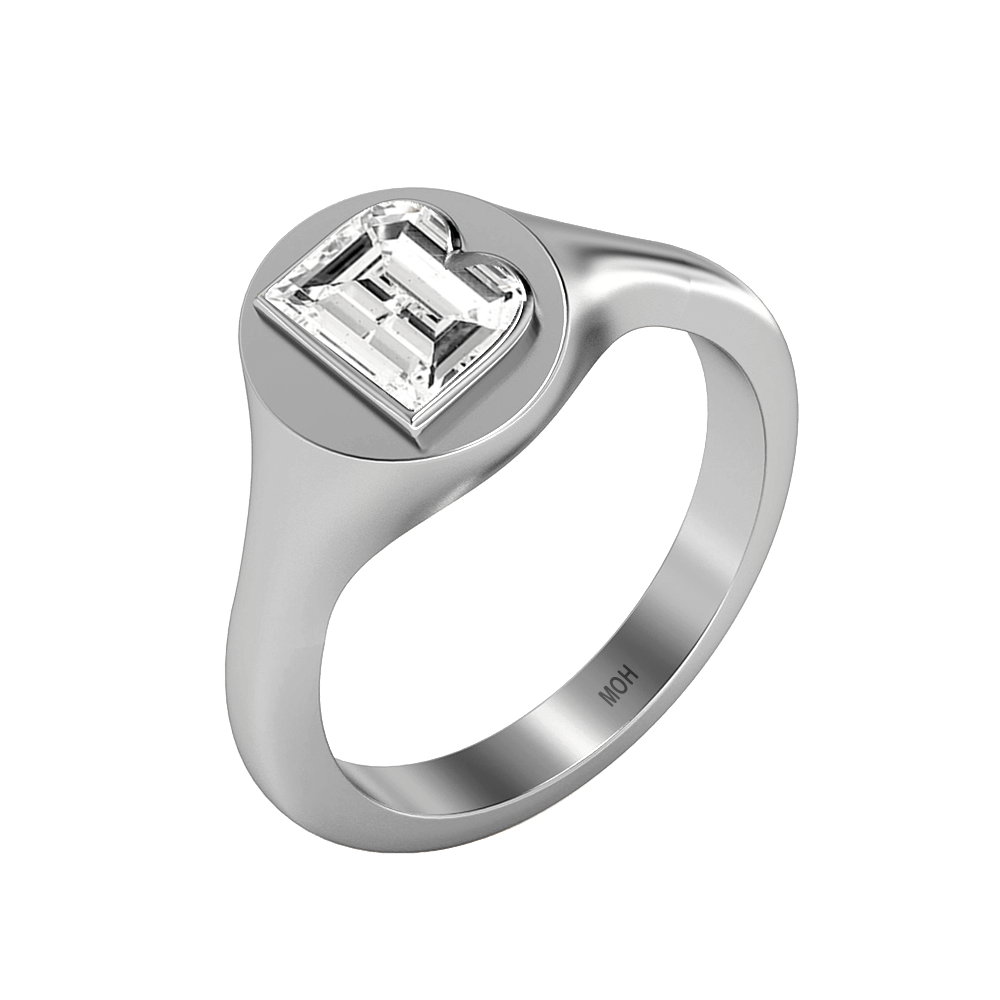 B Letter Alphabet Signet Ring in 18k White Gold — view 2