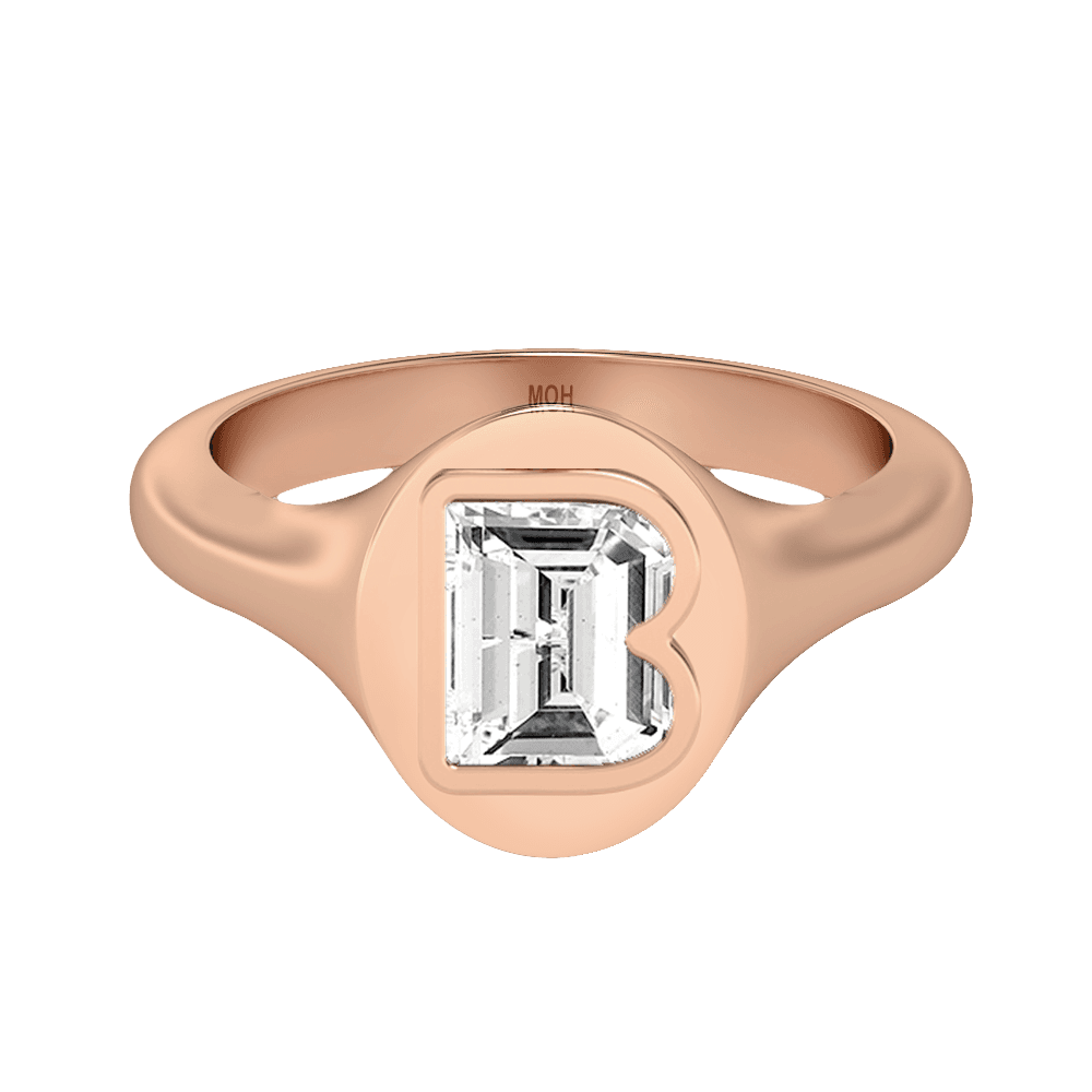 B Letter Alphabet Signet Ring in 18k Rose Gold