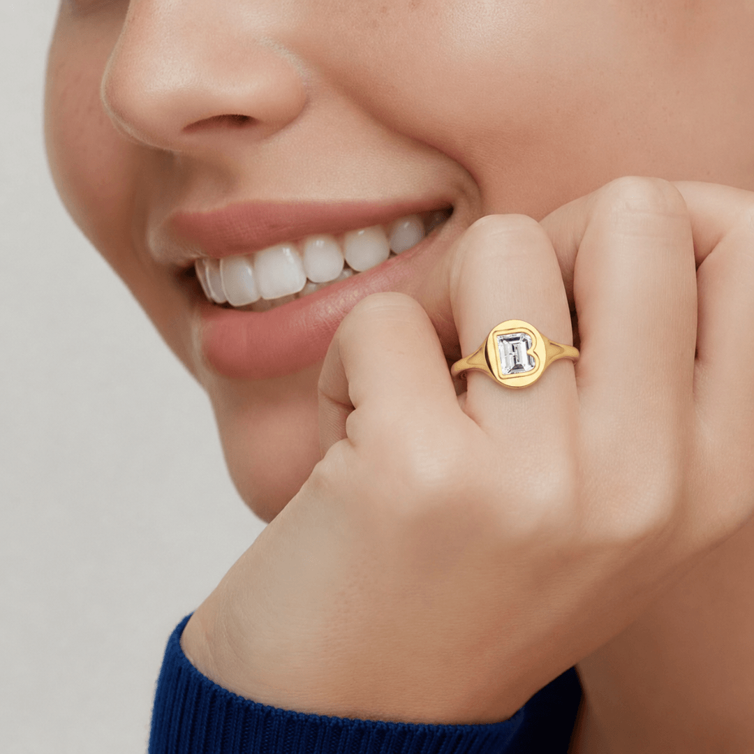 B Letter Alphabet Signet Ring — view 2