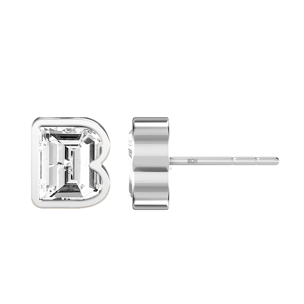 B Letter Alphabet Stud Earrings in 18k White Gold — view 2