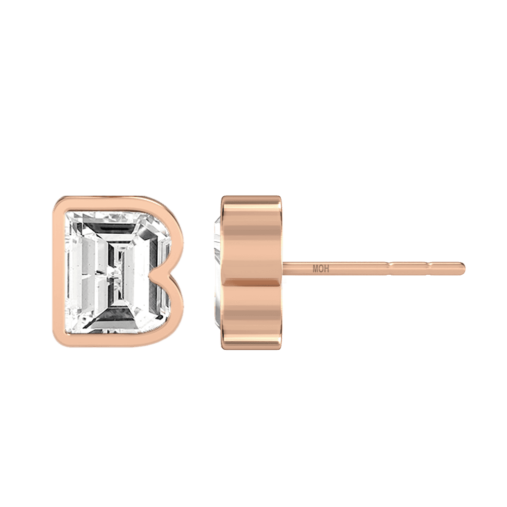 B Letter Alphabet Stud Earrings in 18k Rose Gold — view 2