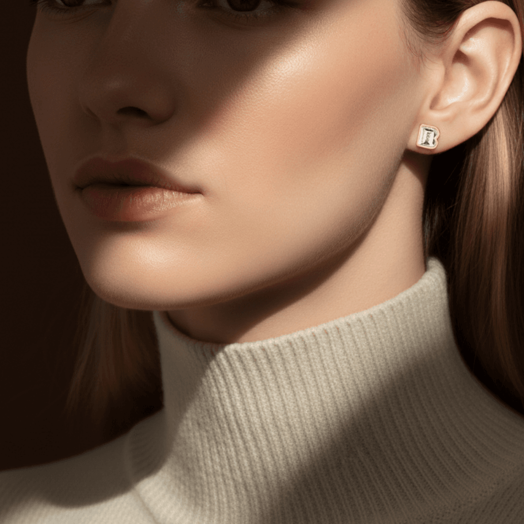 B Letter Alphabet Stud Earrings — view 2