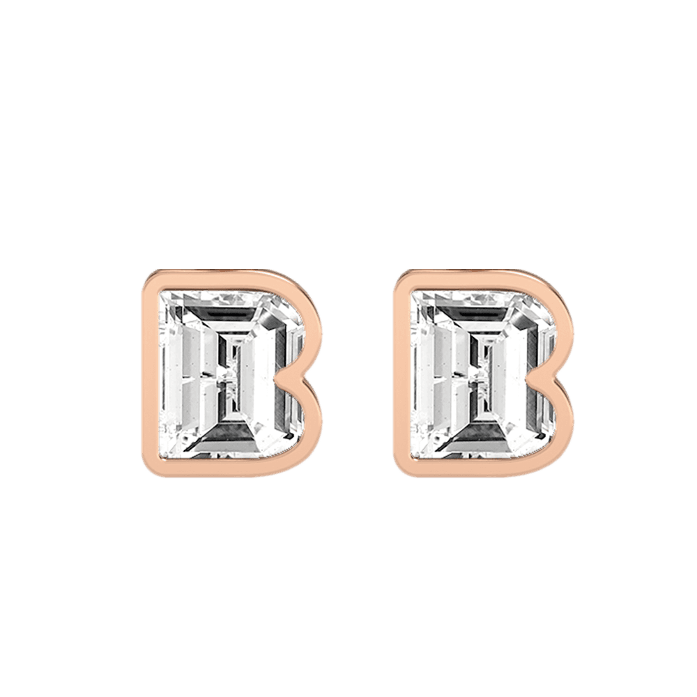B Letter Alphabet Stud Earrings in 18k Rose Gold
