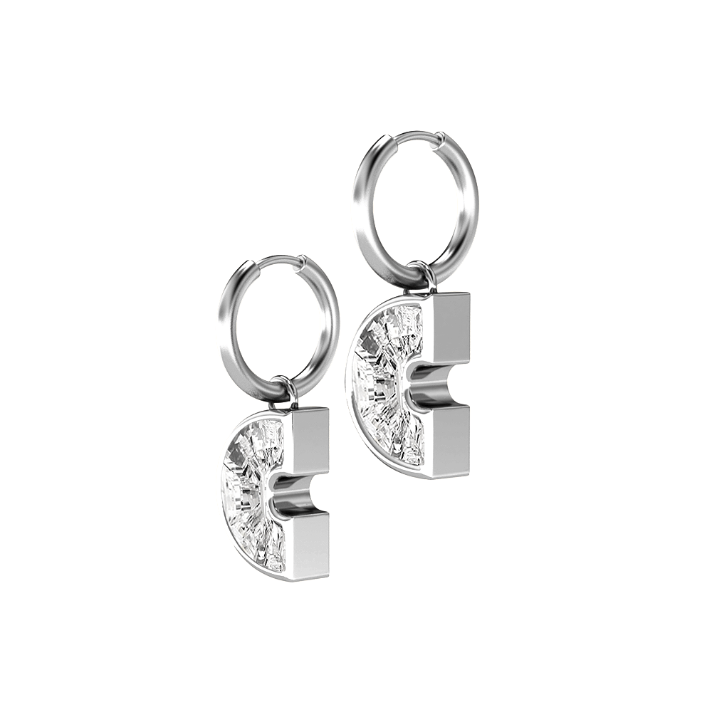 C Letter Alphabet Hoop Earrings in 18k White Gold — view 2