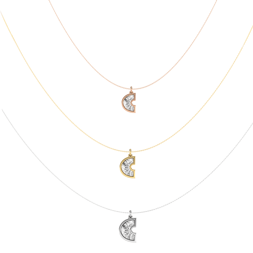 C Letter Alphabet Pendant in 18k White Gold — view 4