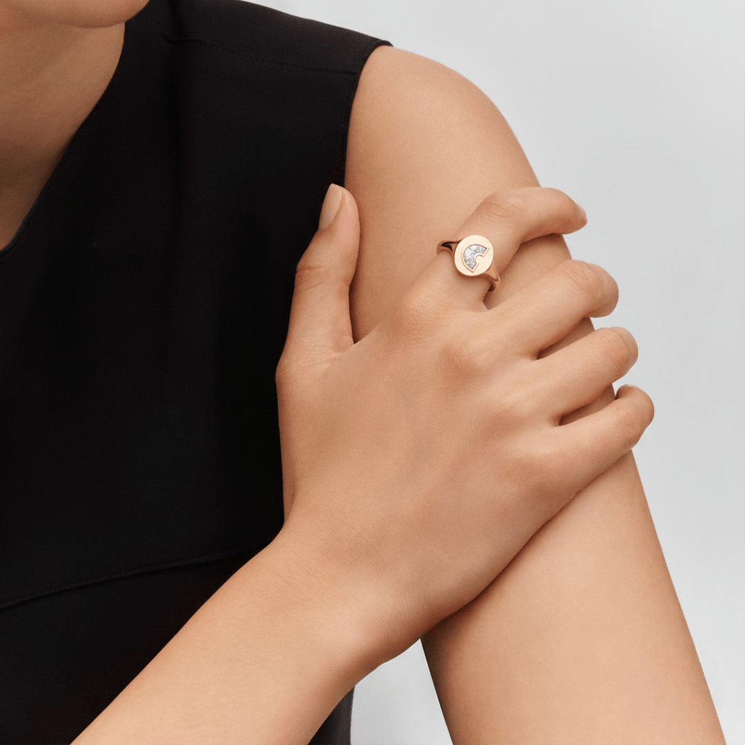 C Letter Alphabet Signet Ring — view 2