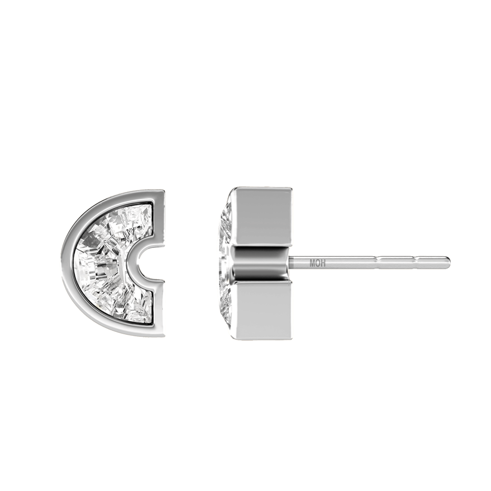 C Letter Alphabet Stud Earrings in 18k White Gold — view 2