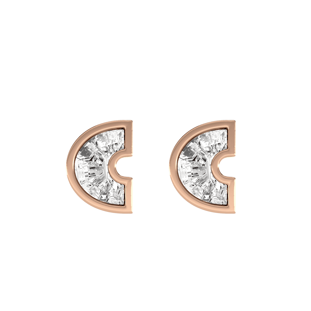 C Letter Alphabet Stud Earrings in 18k Rose Gold