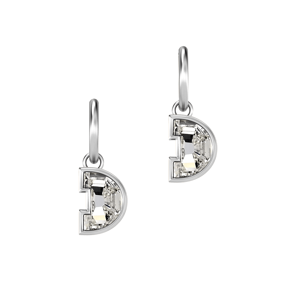 D Letter Alphabet Hoop Earrings in 18k White Gold