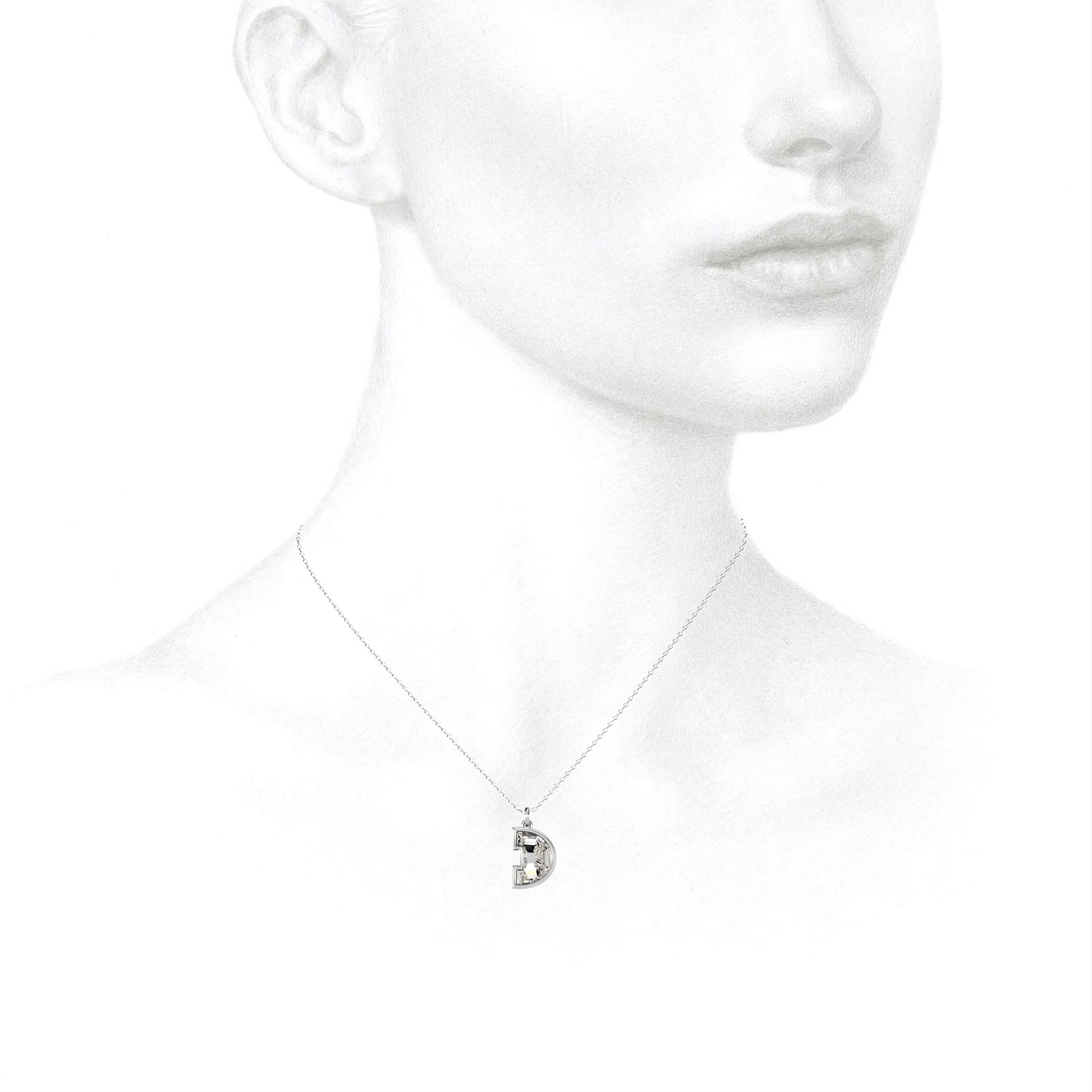 D Letter Alphabet Pendant in 18k White Gold — view 3